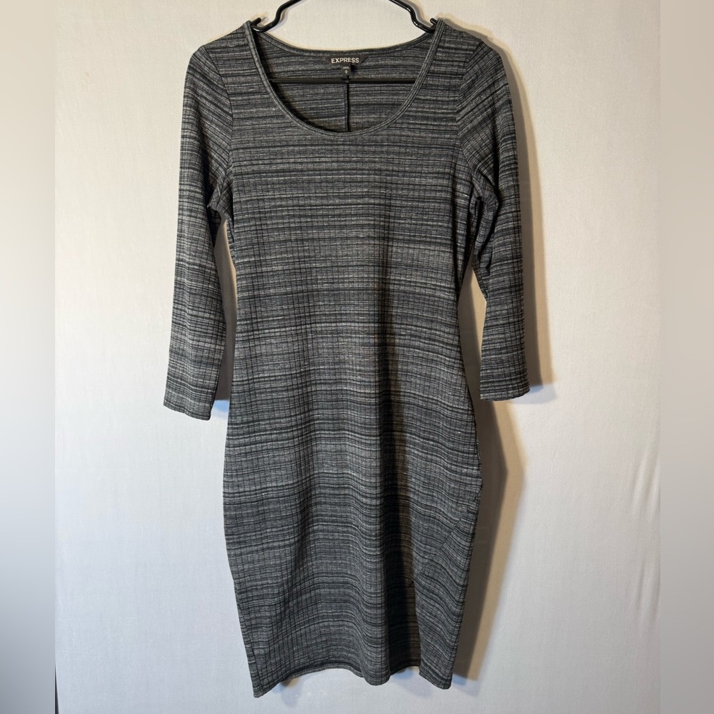 Express Gray Striped Long Sleeve Dress